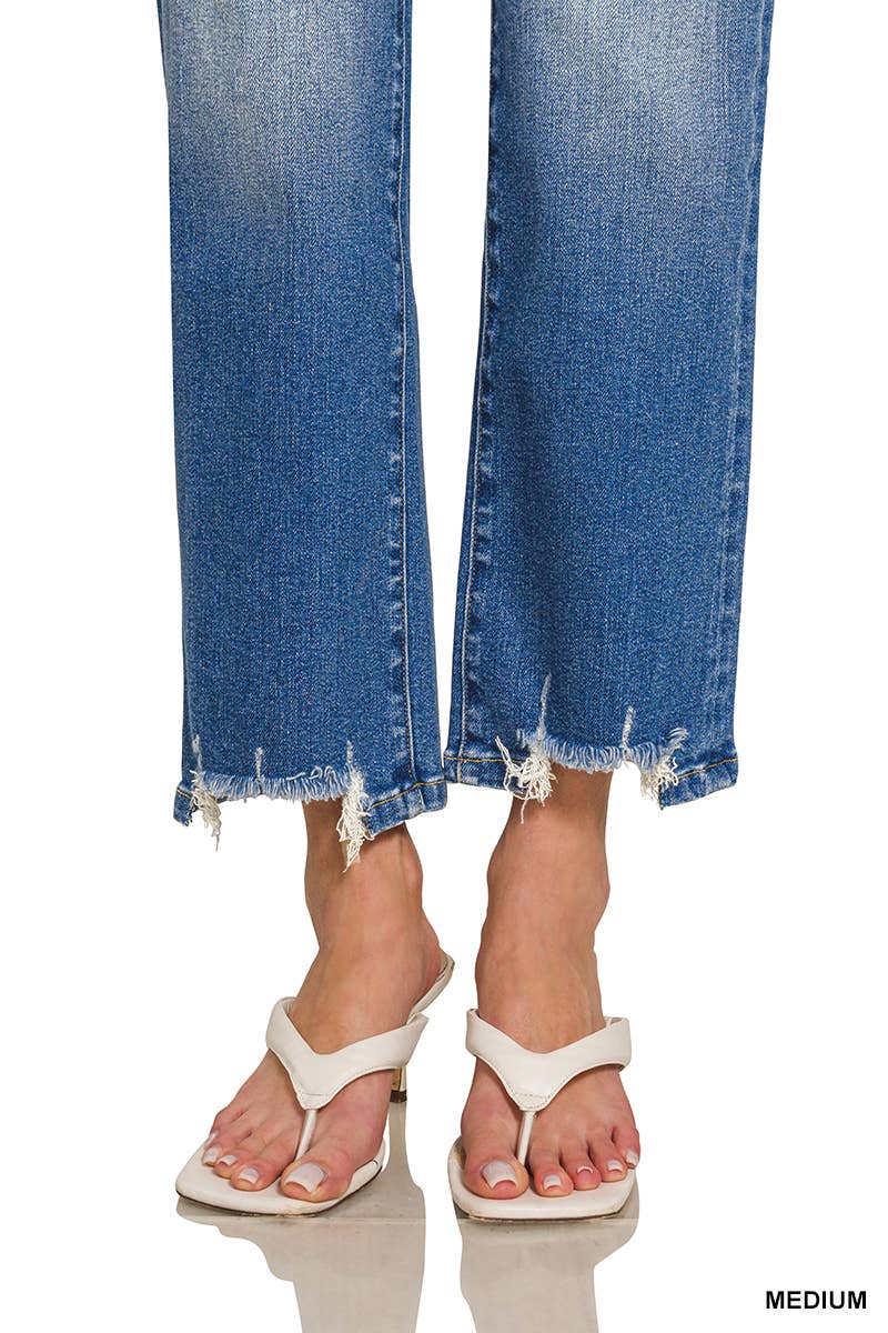 Distressed Hem Denim Pants- Zenana