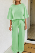 Solid Oversize Tee Drawstring Pants 2pcs Outfit