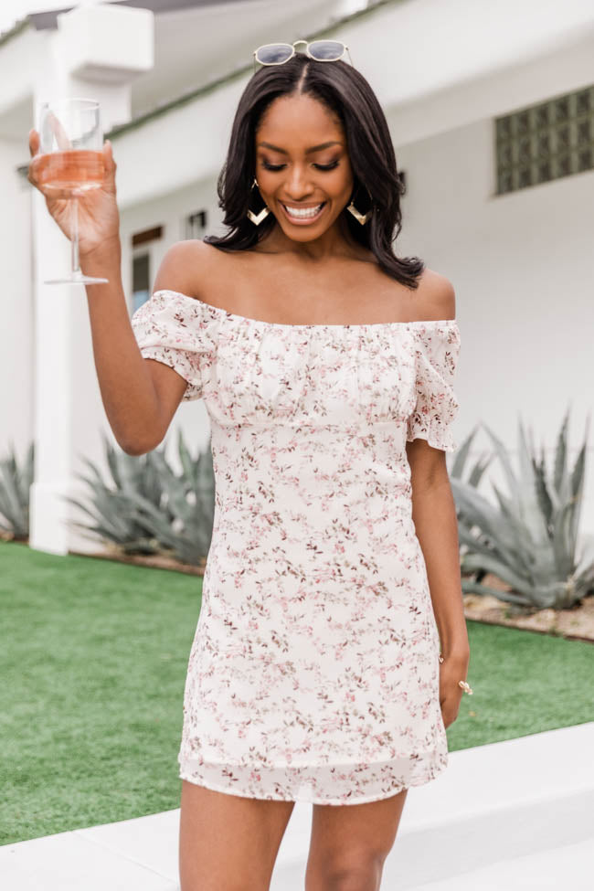 Wild Flower Love Floral Ruched Ivory Dress