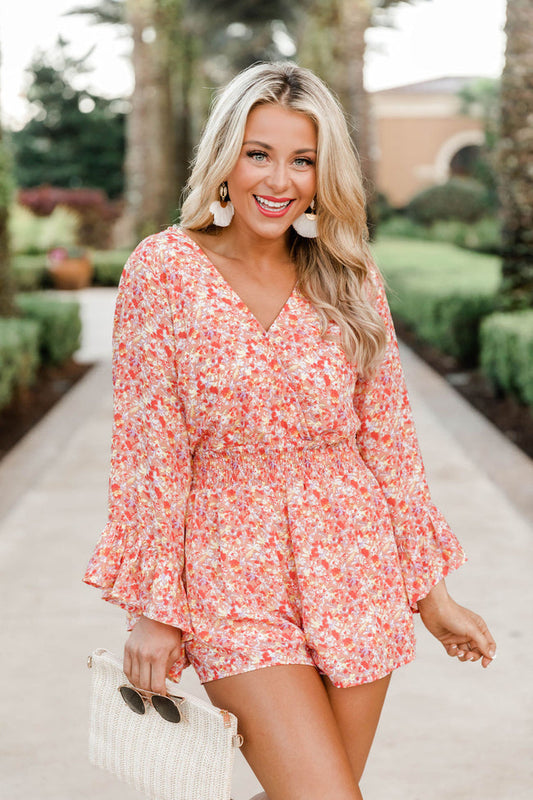 I Keep Hoping Coral Floral Multi Romper