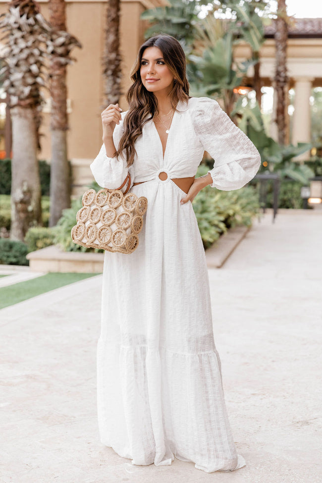 All I Ever Asked White Ring Detail Maxi Dress