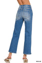 Distressed Hem Denim Pants- Zenana