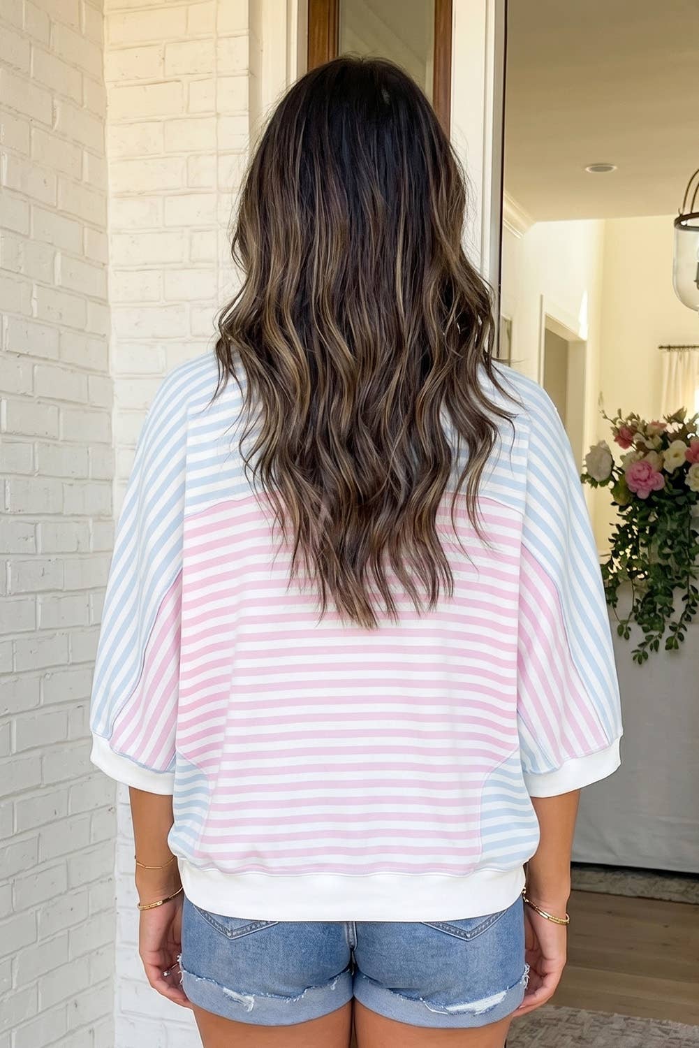 Striped Dolman Sleeve Patchwork Oversize T Shirt