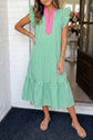 Green/Pink Gingham Tiered Dress