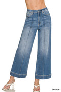 High Rise Wide Leg Pintuck Denim Pants Zenana