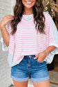 Striped Dolman Sleeve Patchwork Oversize T Shirt