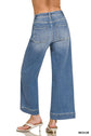 High Rise Wide Leg Pintuck Denim Pants Zenana