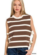 Brown Side Tie Stripe Sweater Vest