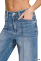 High Rise Wide Leg Pintuck Denim Pants Zenana
