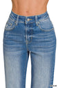 Distressed Hem Denim Pants- Zenana