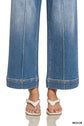 High Rise Wide Leg Pintuck Denim Pants Zenana